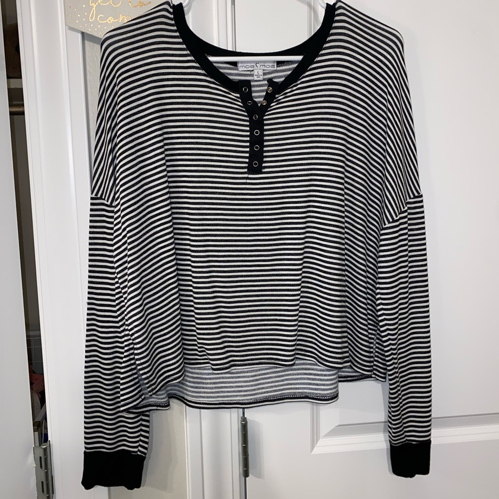 Cropped Henley Ribbed Shirt
